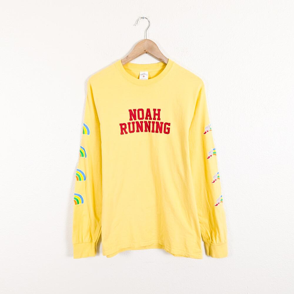 NOAH Long Sleeve T-Shirt Running Club Print Yellow cotton Medium